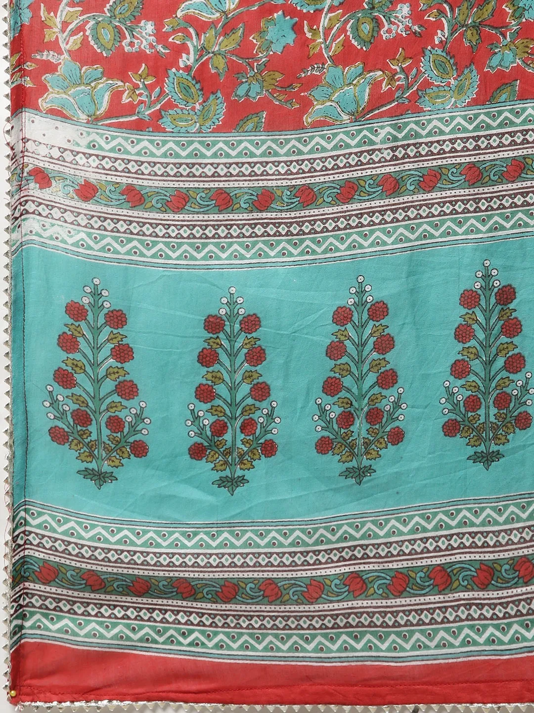 Women Rama Green Cotton Straight Kurta Pant Set With Dupatta