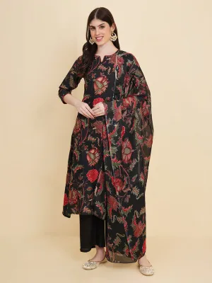 Women's Cotton Floral Printed Kurta Palazzo Set With Dupatta