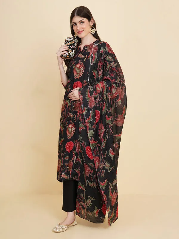 Women's Cotton Floral Printed Kurta Palazzo Set With Dupatta