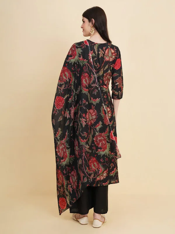 Women's Cotton Floral Printed Kurta Palazzo Set With Dupatta